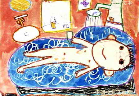 儿童绘画《洗澡的乐趣》