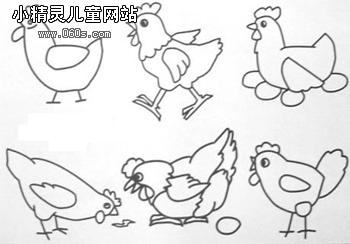 幼儿简笔画素材母鸡与小鸡的画法〔图解〕
